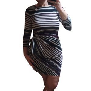 Shelby Palmer launched side stripe 3/4 length sleeve knee-link dress NWT